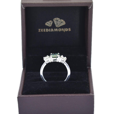 2.00 Ct Blue Diamond Ring In Round Brilliant Cut With White Accents, AAA Quality, Great Shine & Luster ! - ZeeDiamonds