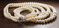 5 - 8 mm 3 Row Pearls (Moti) Necklace with Gemstone Clasp With Ruby - ZeeDiamonds