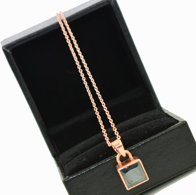 2.10 Ct Certified Black Diamond Princess Cut Pendant In Rose Gold - Birthday Gift - ZeeDiamonds