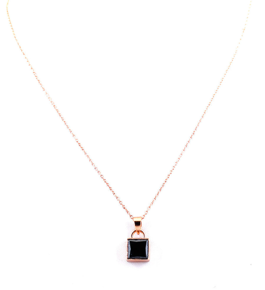 2.10 Ct Certified Black Diamond Princess Cut Pendant In Rose Gold - Birthday Gift - ZeeDiamonds