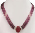 3 Strand 100% Certified Ruby Gemstone Beads Designer Necklace In Choker Style - ZeeDiamonds