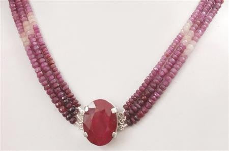 3 Strand 100% Certified Ruby Gemstone Beads Designer Necklace In Choker Style - ZeeDiamonds