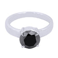 1-4 Ct Round Faceted Jet Black Diamond Sterling Silver Ring - ZeeDiamonds