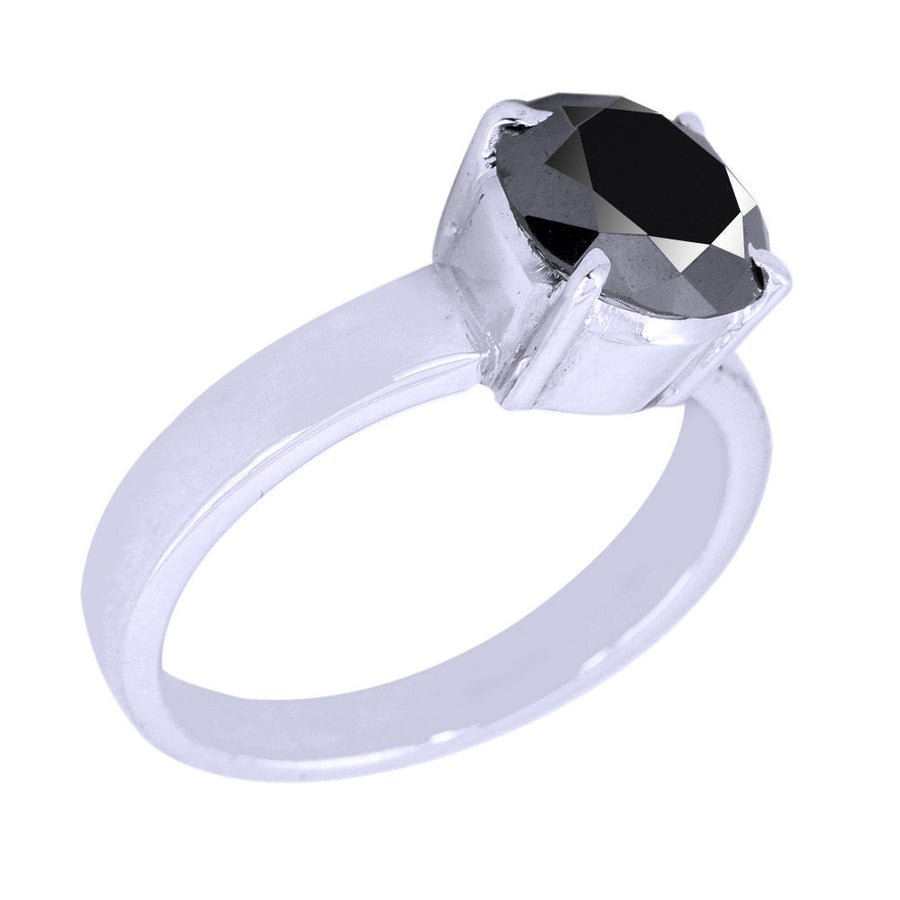 1-4 Ct Round Faceted Jet Black Diamond Sterling Silver Ring - ZeeDiamonds