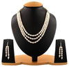6 - 4 mm Pearl Gemstone Beads, Silver (Goli) Three Row Fancy Necklace - ZeeDiamonds