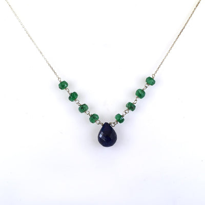 Certified Emerald Gemstone Chain Necklace with Blue Sapphire Drop, AAA Quality, Great Brilliance ! - ZeeDiamonds