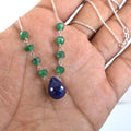Certified Emerald Gemstone Chain Necklace with Blue Sapphire Drop, AAA Quality, Great Brilliance ! - ZeeDiamonds