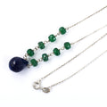 Certified Emerald Gemstone Chain Necklace with Blue Sapphire Drop, AAA Quality, Great Brilliance ! - ZeeDiamonds