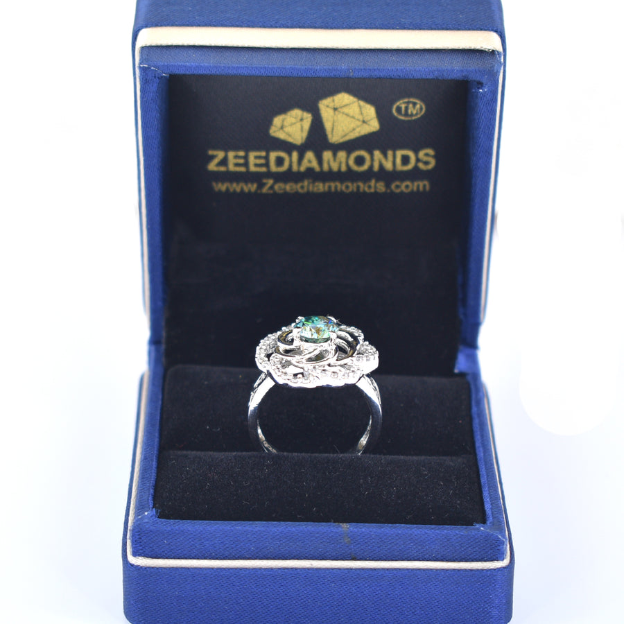 0.90 Ct Blue Diamond Solitaire Ring In Round Brilliant Cut, AAA Quality, Great Shine & Luster ! Watch Video - ZeeDiamonds