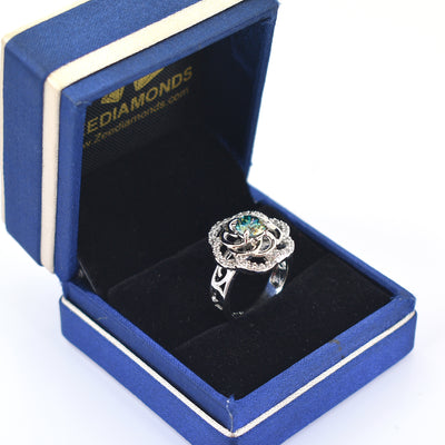 0.90 Ct Blue Diamond Solitaire Ring In Round Brilliant Cut, AAA Quality, Great Shine & Luster ! Watch Video - ZeeDiamonds