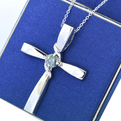 Certified 1.00 Ct Blue Diamond Solitaire Cross Pendant In White Gold, Amazing Shine & Bling ! - ZeeDiamonds