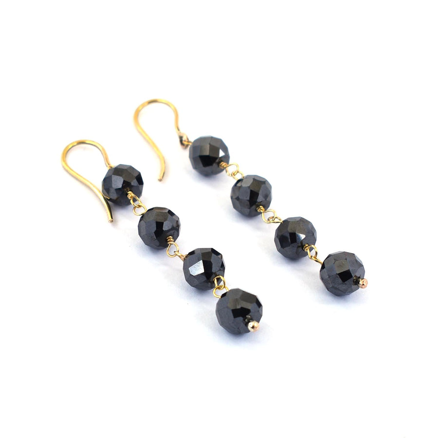 AAA Certified 4 mm Black Diamond Dangler Earrings in Yellow Finish, Ethnic Collection & Great Style - ZeeDiamonds