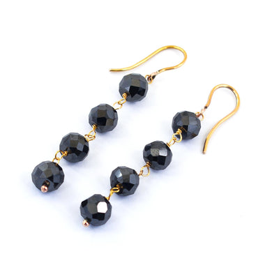 AAA Certified 4 mm Black Diamond Dangler Earrings in Yellow Finish, Ethnic Collection & Great Style - ZeeDiamonds