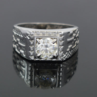 1.50 Ct Round Brilliant Cut Off-White Diamond Men's Ring In 925 Silver, Amazing Shine & Bling ! - ZeeDiamonds