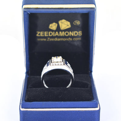 1.50 Ct Round Brilliant Cut Off-White Diamond Men's Ring In 925 Silver, Amazing Shine & Bling ! - ZeeDiamonds