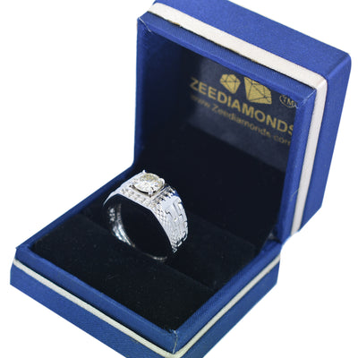 1.50 Ct Round Brilliant Cut Off-White Diamond Men's Ring In 925 Silver, Amazing Shine & Bling ! - ZeeDiamonds