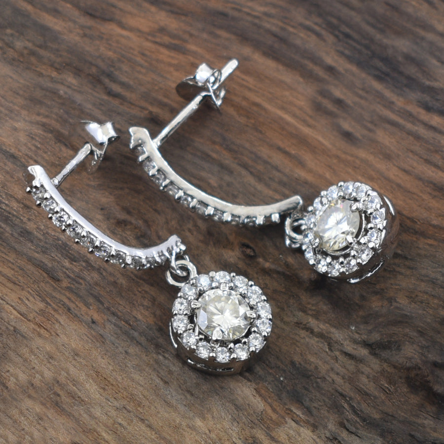 1.60 Ct Designer Off White Diamond Dangler Earrings With Accents! Gorgeous Look & Great Shine! Gift For Birthday! - ZeeDiamonds