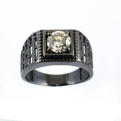 1.30 Ct Round Brilliant Cut Off-White Diamond Men's Ring In Black Gold Finish, Amazing Shine & Bling ! - ZeeDiamonds