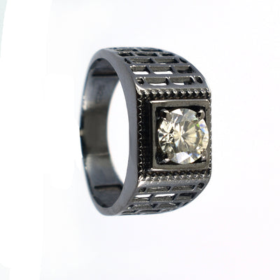 1.30 Ct Round Brilliant Cut Off-White Diamond Men's Ring In Black Gold Finish, Amazing Shine & Bling ! - ZeeDiamonds