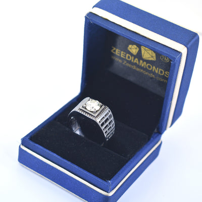 1.30 Ct Round Brilliant Cut Off-White Diamond Men's Ring In Black Gold Finish, Amazing Shine & Bling ! - ZeeDiamonds