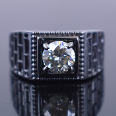 1.30 Ct Round Brilliant Cut Off-White Diamond Men's Ring In Black Gold Finish, Amazing Shine & Bling ! - ZeeDiamonds