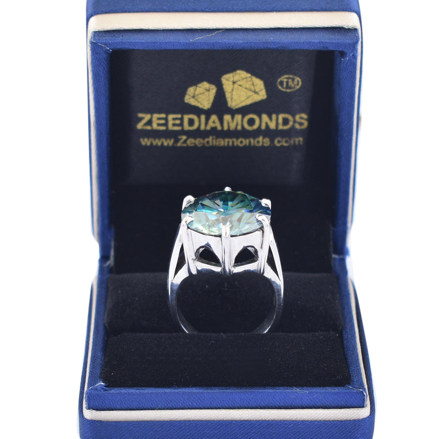 HUGE & RARE 14.80 Carat Blue Diamond Heavy Men's Ring in 925 Silver with White Finish, Latest Collection & Excellent Cut! Certified Diamond, Gift For Wedding/Birthday - ZeeDiamonds