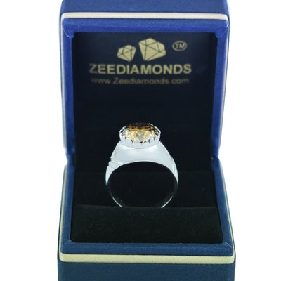 RARE 5.95 Ct Champagne Diamond Heavy Men's Ring in 925 Silver with White Finish, Prong Design & Luster, Ideal For Gift - ZeeDiamonds