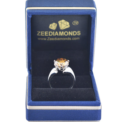 4 Ct Champagne Diamond Solitaire Ring in 925 Silver with White Finish, Latest Design & Great Shine, Ideal For Gift - ZeeDiamonds