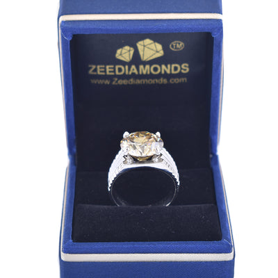 RARE 9 Ct Champagne Diamond Heavy Men's Ring in 925 Silver with White Finish, Prong Design & Elegant Look, Ideal For Gift - ZeeDiamonds