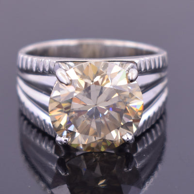 RARE 9 Ct Champagne Diamond Heavy Men's Ring in 925 Silver with White Finish, Prong Design & Elegant Look, Ideal For Gift - ZeeDiamonds