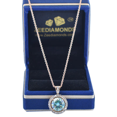 3.50 Carat Beautiful Blue Diamond Pendant with White Accents, Great Brilliance & Luster, Gift for Anniversary/Birthday! Certified Diamond! - ZeeDiamonds