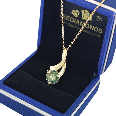 Certified 2.90 Ct Blue Diamond Pendant in 925 Silver with Yellow Finish, Elegant Look & Great Sparkle! Gift For Birthday/Wedding! - ZeeDiamonds