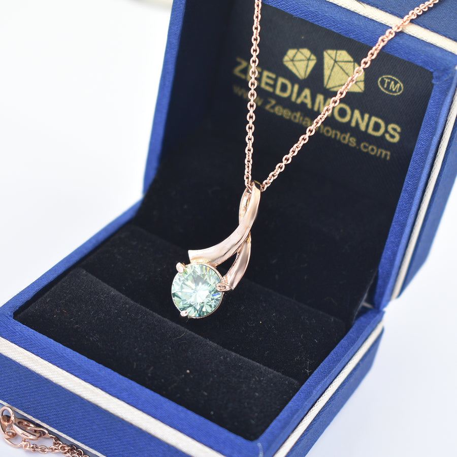 Certified 3 Ct Blue Diamond Pendant in 925 Silver with Rose Gold Finish, Stylish Look & Great Shine! Gift For Birthday/Wedding! - ZeeDiamonds