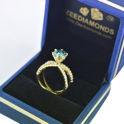 1.50 Ct Designer Blue Diamond Women's Ring with Accents in 925 Silver! Very Latest Collection! Ideal For Anniversary Gift, Certified Diamond - ZeeDiamonds