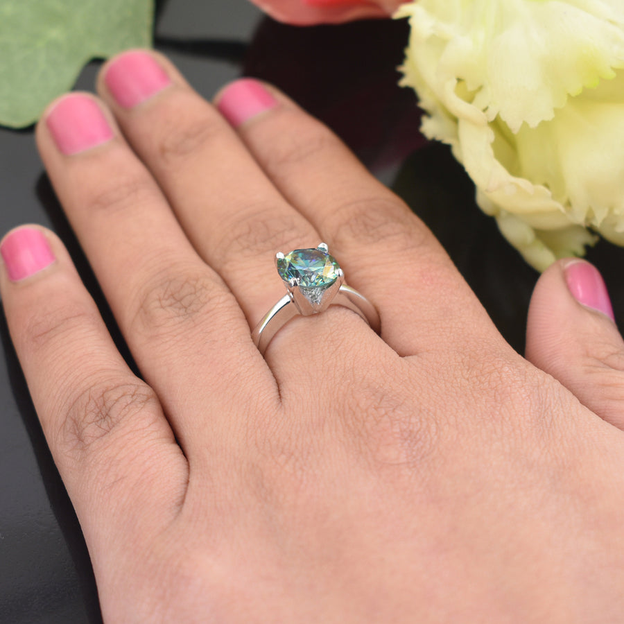 Certified 2.80 Carat Blue Diamond Solitaire Ring in 925 Silver, Great Shine & Luster! Gift For Wedding/Birthday - ZeeDiamonds