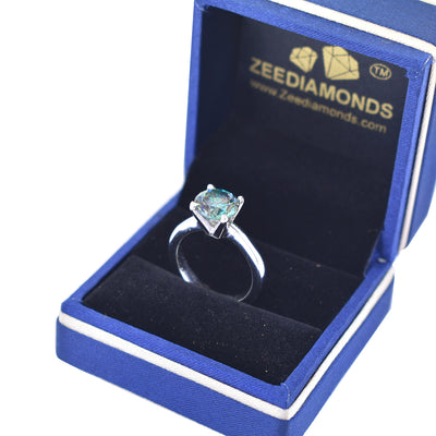 Certified 2.80 Carat Blue Diamond Solitaire Ring in 925 Silver, Great Shine & Luster! Gift For Wedding/Birthday - ZeeDiamonds