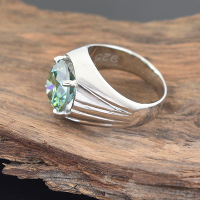 4.40 Carat Blue Diamond Solitaire Men's Ring in 925 Silver, Elegant Look & Great Sparkle! Certified Diamond, Gift For Wedding/Birthday - ZeeDiamonds