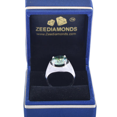 4.40 Carat Blue Diamond Solitaire Men's Ring in 925 Silver, Elegant Look & Great Sparkle! Certified Diamond, Gift For Wedding/Birthday - ZeeDiamonds