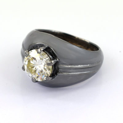 3.10 Ct Elegant Off White Diamond Solitaire Men's Ring in Black Gold, Stunning Look & Great Shine! Ideal For Birthday Gift, Certified Diamond - ZeeDiamonds