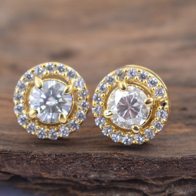 Amazing 1.40 Carat Off White Diamond Stud Earrings With Accents in 925 Silver! Great Sparkle & Elegant Look! Gift For Birthday/Anniversary! - ZeeDiamonds