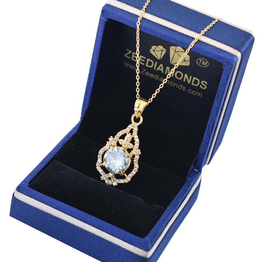 Gorgeous Blue Diamond Pendant in 925 Silver with Accents, Latest Design & Shine! 3.25 Carat Certified, Gift for Anniversary/Birthday! - ZeeDiamonds