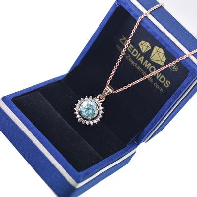 2 Ct Elegant Blue Diamond Pendant in 925 Silver with Accents, Great Luster & Excellent Cut! Gift for Anniversary/Birthday! Certified Diamond - ZeeDiamonds