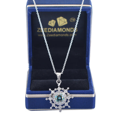 1.50 Ct Designer Blue Diamond Pendant in 925 Silver with Accents, Elegant Shine & Luster! Gift for Anniversary/Birthday! Certified Diamond! - ZeeDiamonds