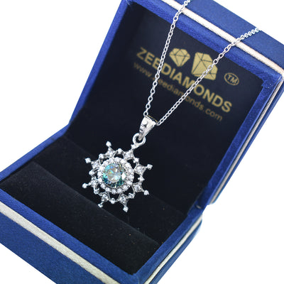 1.50 Ct Designer Blue Diamond Pendant in 925 Silver with Accents, Elegant Shine & Luster! Gift for Anniversary/Birthday! Certified Diamond! - ZeeDiamonds