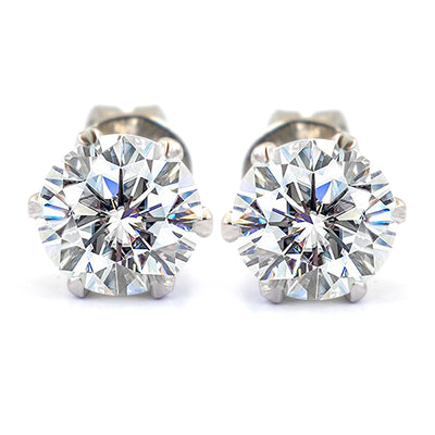 2.20 Ct Beautiful Off White Diamond Stud Earrings With Accents in 925 Silver! Great Shine & Elegant Look! Gift For Birthday/Anniversary! - ZeeDiamonds