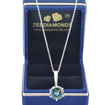 Certified 5 Carat Elegant Blue Diamond Solitaire Pendant in 925 Silver, Stunning Look & Great Shine ! Gift For Birthday/Wedding! - ZeeDiamonds