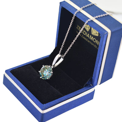 Certified 5 Carat Elegant Blue Diamond Solitaire Pendant in 925 Silver, Stunning Look & Great Shine ! Gift For Birthday/Wedding! - ZeeDiamonds