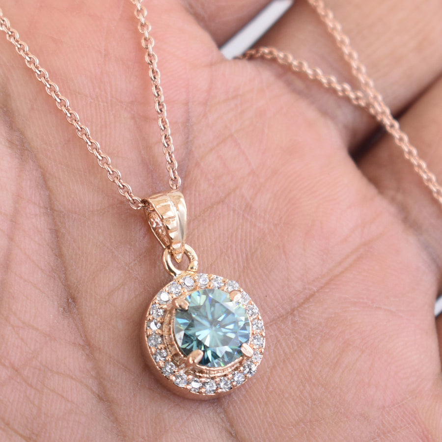 Round Brilliant Cut Blue Diamond Pendant in 925 Silver with Accents, Elegant Look & Great Shine! Gift for Anniversary/Birthday! 2.20 Ct Certified Diamond! - ZeeDiamonds
