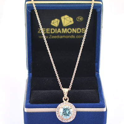 Round Brilliant Cut Blue Diamond Pendant in 925 Silver with Accents, Elegant Look & Great Shine! Gift for Anniversary/Birthday! 2.20 Ct Certified Diamond! - ZeeDiamonds