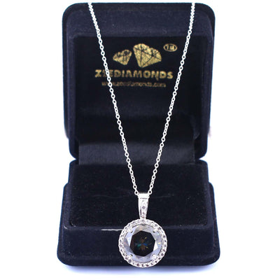 8.00 Ct Certified Blue Diamond Solitaire Pendant With White Topaz Accents, AAA Quality ! - ZeeDiamonds